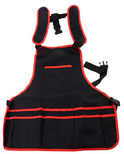 Tubayia Oxford Tuch Arbeitsschürze Werkzeugschürze Schweißerschürze Arbeiten Schürze für Männer und Frauen (Schwarz + Rot)