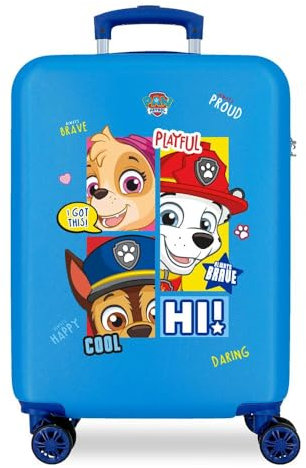 Paw Patrol La Pat' Patrouille Be Happy Valise Trolley Cabine Bleu 38x55x20 cms Rigide ABS Serrure à combinaison 34L 2,6Kgs 4 roues doubles Bagage à main