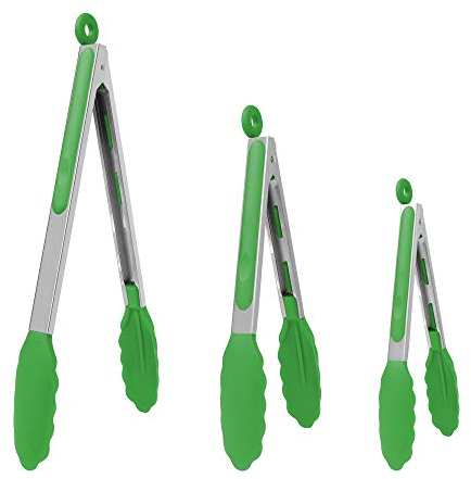 sourcing map Lot de 7,6 pinces de cuisine avec embout en silicone et pince de service pour grille-pain, barbecue, pince de verrouillage antiadhésive, lot de 7,6 à 17,8 cm, 22,9 cm et 30,5 cm, vert
