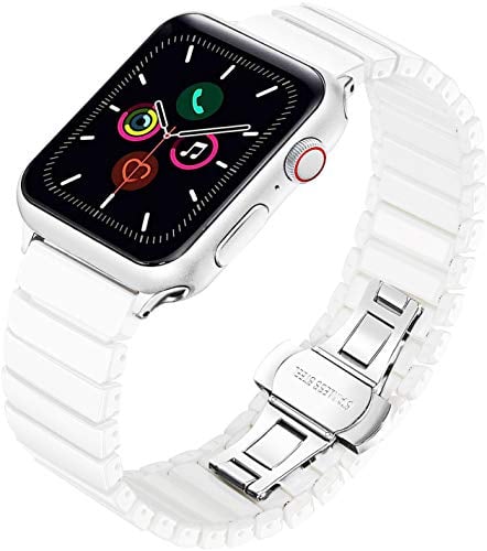 MaKTech Correa de Eslabones de Cerámica Pulsera Brazalete Compatible con Apple Watch Serie 11/10/9/8/7,Ultra 3/2/1,SE 3/2/1 [2025] (46mm/45mm/44mm/49mm,Blanca)