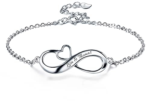 Bo&Pao Infinity Herz Armband Damen/Mädchen mit Gravur Sterling Silber 925, Silber Armkettchen mit Unendlichkeitszeichen