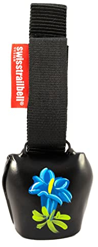 swisstrailbell® Deep Black mit Alpen Enzian, Fahrrad Klingel, Trailbell, Bear Bell