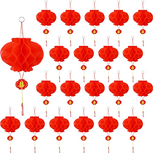 Mudder 20 Stück 7,9 Zoll Chinesische Rote Papierlaternen zum Aufhängen Hängende Dekoration für Neujahr, Frühlingsfest Mehr Kunststoff, Rot
