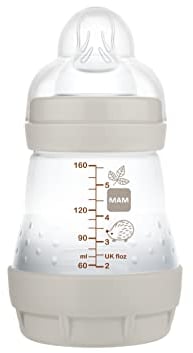MAM Anti-Colic Bottle, Newborn, 0-2 Months, 160 ml, with 1 Slow Flow Silicone Teat of Easy Acceptance, Self-Sterilizable and Easy to Clean, Easy Start Anti-Colic, Neutral Matt, Pack 1pc