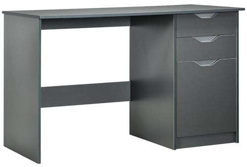 HOMCOM Computer Desk with Drawers, High Gloss Home Office Desk with Storage Cabinet, Study Workstation, 120 x 60cm, Grey