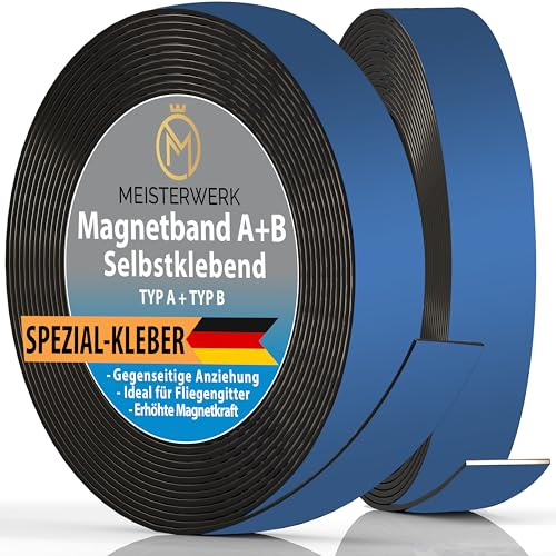 Meisterwerk A B Magnetband für Fliegengitter & Moskitonetze | Magnetband selbstklebend mit stärkstem Spezial Kleber für beste Klebekraft - Verbesserte gegenseitige Anziehung durch Anisotropic Material
