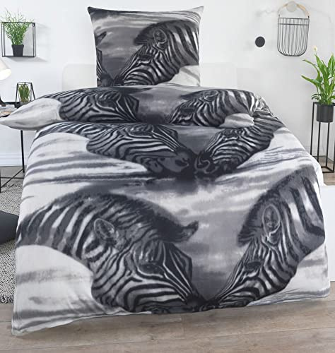 DreamHome 2 teilige Kinder Warme Kuschel Fleece Bettwäsche 135x200 + Kissenhülle 80x80 Einhorn Feuerwehrmann Pferd Pinguin, Designe:Zebra