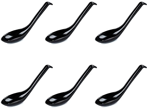 6 Pezzi Cucchiai Da Zuppa Asiatici, Cucchiai Di Melamina, Cucchiai Di Riso, Cucchiai Di Riso Con Manico Lungo, Adatto Per Mangiare Noodles E Bere Zuppa(Nero)