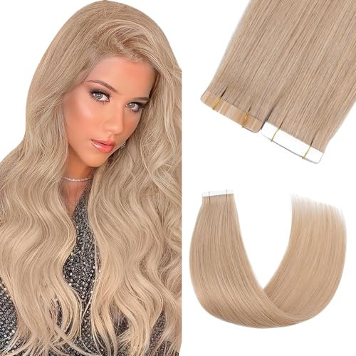 Silk-co Tape in Extensions Echthaar 20stk, leicht Version Tape Extensions Echthaar, Remy Haarextensions Tape in Haarverlängerung Kleber Skin Weft 30g 27# Dunkelblond 55cm