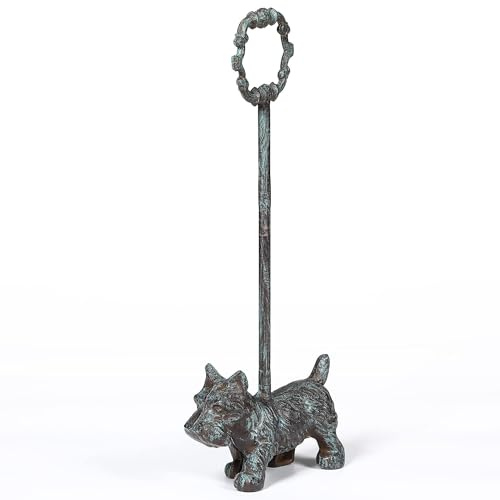 WEMPOLU Cast Iron Door Stopper with Handle, 4.88 Lbs Heavy Duty Metal Dog Door Stop, Distressed Blue