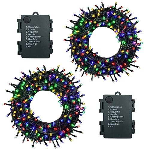 Guirlande Lumineuse Exterieure Intérieur 5m/50LEDs Pile Guirlande Lumineuse Sapin Guirlande led par 8 Modes, Minuterie, IP44 Étanche, Guirlande Noel par Chambre, Mariage, 2 Pièces, Multicolore