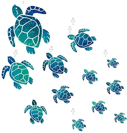 12 Pieces Sea Turtle Tile Stickers Waterproof Wall Decals Turtle Vinyl Stickers Underwater Ocean Wall Sticker Sea Wall Decals for Home Office Living Room Wall Bathroom Toilet