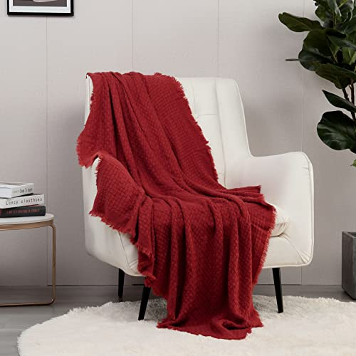 CREVENT Plaid décoratif en Tricot, Doux, Chaud, Confortable, léger pour Maison, canapé, Chaise, lit - pour Printemps, été, Automne - 127 x 152 cm, Rouge