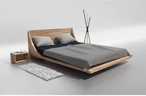 Doppelbett für Erwachsene, 140 x 200 cm, mit Kopfteil, robust, Modell Russy, Farbe Eiche