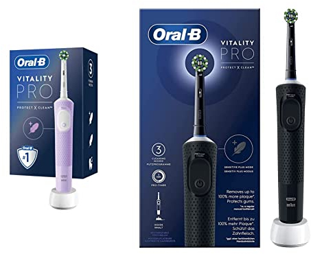 Oral-B Vitality Pro Brosse À Dents Électrique Violette, 1 Brossette & Vitality Pro Brosse À Dents Électrique Noire, 1 Brossette