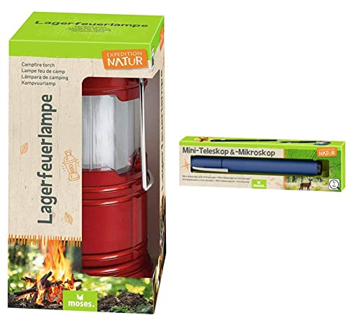 moses. Expedition Natur Lagerfeuerlampe & moses. Expedition Natur Mini-Teleskop & Mikroskop, Forscherzubehör für Kinder, Taschenmikroskop und Taschenteleskop für unterwegs, 9837, Blau