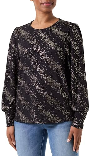 ONLY Damen Onlpella L/S Foil Puff Top JRS, Black/Detail:drizzling Dots Gold, M