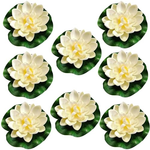 Seerosen Künstlich, 8 Stück Lotus Künstlich, Schwimmende Teichdeko, Künstliche Teichpflanzen, Künstliche Seerosen, Teichpflanzen Künstlich, Teichdeko Schwimmend für Aquarium Terrasse Garten Teich