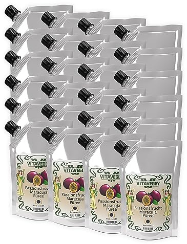 VITAVEGGY Frucht-Püree MARACUJA-PASSIONSFRUCHT 24x 1kg von Food-United passion-fruit-puree für Maracuja-Saft-Smoothie Passionsfrucht-Sorbet--Cocktail ohne Aroma- Farb- & Konservierungsmittel (24)