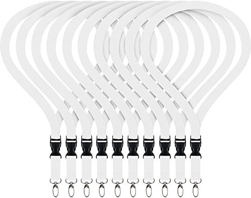 10 x unbedruckte Schlüsselbänder Schlüsselband Lanyard mit Steckschnalle ohne Druck neutral 20 mm breit Steckverschluss Sicherheitsverschluss 10 Stück (Weiß)