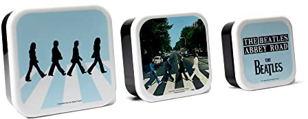 Half Moon Bay The Beatles - Caja de aperitivos | Juego de 3 recipientes de plástico para alimentos con tapas | Lonchera Bento para adultos y niños | Contenedores retro de almacenamiento de alimentos |
