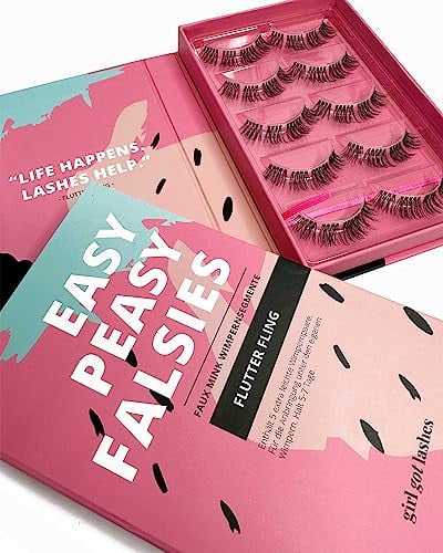 GirlGotLashes Flutter Fling Große Boxen Handgemachte Wimpernextensions Wimpernverlängerung für Zuhause 5 Wimpern-Paare Lashes mit 5-7 Tagen Halt Vegan