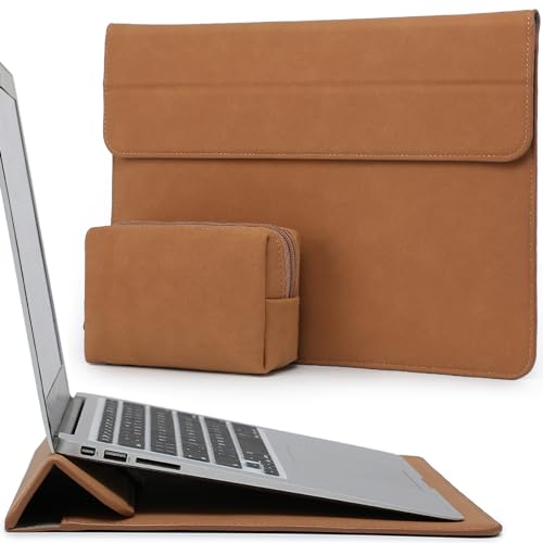 HYZUO 15 Zoll Laptop-Hülle mit Ständer für MacBook Air 15 M4 A3241 M3 A3114 M2 A2941 2025-2023, 15“ Surface Laptop 7/6/5/4, MacBook Pro 15 A1990 A1707 2019-2016, mit Kleine Tasche, Braun