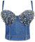 Ypser Denim Korsett Top Push Up Bustier Crop Top Korsett Top BH Jean Top, Blau-silberne Niete, Small-Medium