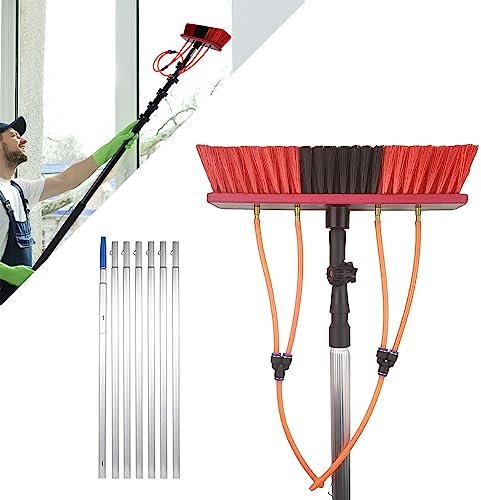 Witriolik 7m Perche Telescopique Toiture avec Brosse Telescopique de Nettoyage, Kit Nettoyage Vitre Professionnel, Balai Brosse pour Extérieur Terrasse, Nettoyage Panneaux Photovoltaïques