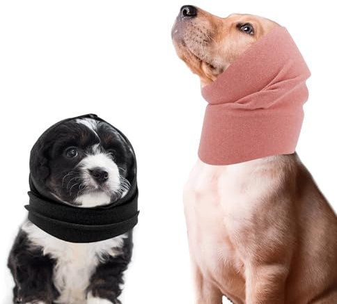 Cache-Oreilles sans Rabat pour Chiens, Doux Cache-Oreilles pour Chien Cache-Oreilles Antibruit pour Chien Respirant Cache-Oreilles pour Chien Chats Cache-Cou et Oreilles (Rose et Noir, S)