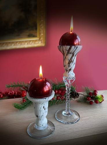 MAZZEGA ART & DESIGN - 2 Kerzenhalter aus Glas, mundgeblasen und handgefertigt - Die Farben von Murano - Kerzenhalter für Tisch, Hochzeit, Party, Kerzenhalter. Hergestellt in Italien (Queen,