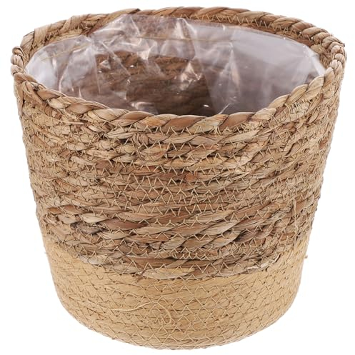 CIMAXIC Geflochtener Seegras-pflanzkorb Handgewebter Blumenkorb Rustikaler Aufbewahrungskorb Für Pflanzen Dekorativer Pflanzkorb Aus Seegras Multifunktionaler Blumenkorb Für Schreibtisch