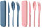 Noewmub Extra Large Travel Utensils with Case, Reusable Plastic Cutlery, Travel Cutlery Set, Flatware Set for Travel Work School Picnic Camping or Daily Use (Large Pink Blue)