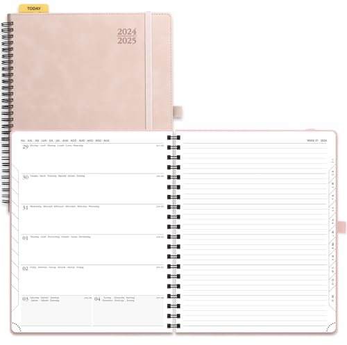 POPRUN Kalender 2025 Buchkalender A4 Notizbuch (Aug.2024-Dez.2025), ca. A4 (26,5 x 21,5 cm), Terminplaner, Wochenplaner 2025 Ringbuch mit Softcover, Zertifiziertem Papier - Zartrosa