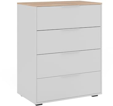 Vicco Kommode Betti, Kommodenschrank, Weiß/Sonoma, 80 x 101.9 cm mit 4X Schublade