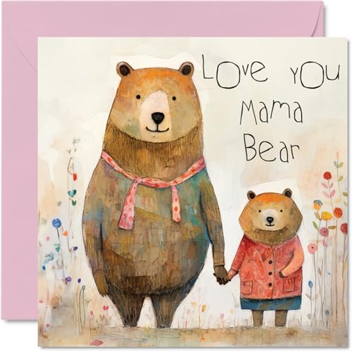 Stuff4 Herzliche Muttertagskarten für Mama – Mama Bär – Happy Birthday Karte für Mama von Tochter Sohn, Geburtstagsgeschenke für Mama, 145 mm x 145 mm, Muttertags-Grußkarten für Mama, Mama
