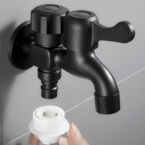 BiaoTeng Grifo Doble Para Lavadora Y Lavavajillas Uno dentro dos fuera latón Grifo Lavadora Doble 1/2 Grifo Exterior Doble Salida, negro