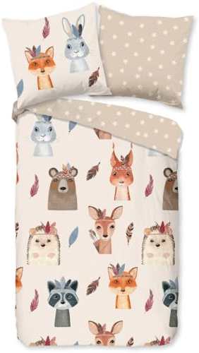 Bettbezug Set 135x200cm Cartoon-Tiere Bettwäsche Set Süßer Fuchs, Waschbär, Igel Kinder 3 Teilig Mikrofaser Wendebettwäsche Bettdeckenbezug Mit Reißverschluss und 2 Kissenbezug 80x80cm