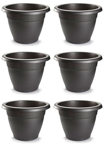 Acan Tradineur - Pack de 6 Pots de Fleurs Ronds Terracota - Fabriqué en Plastique - Pot de Fleurs Adapté pour l'Extérieur et l'Intérieur de la Maison - Ø 60 cm - Couleur Anthracite