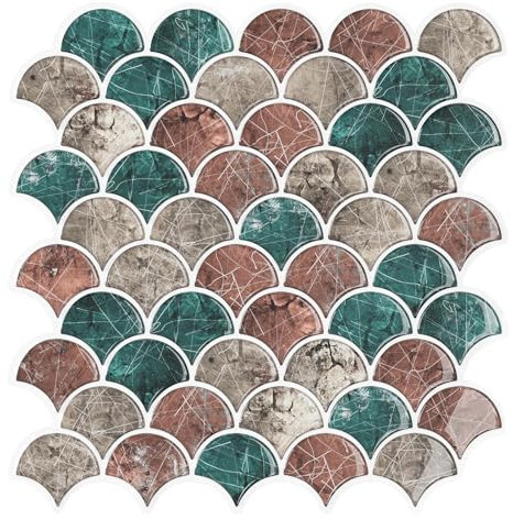 VEELIKE Dalle PVC Adhesive Murale Bohème Écaille de Poisson Crédence Adhésive Cuisine Carrelage Adhesif Mural Salle de Bain Carreaux Adhesif Cuisine Buanderie Imperméable 30.5cm×30.5cm 6 Pièces