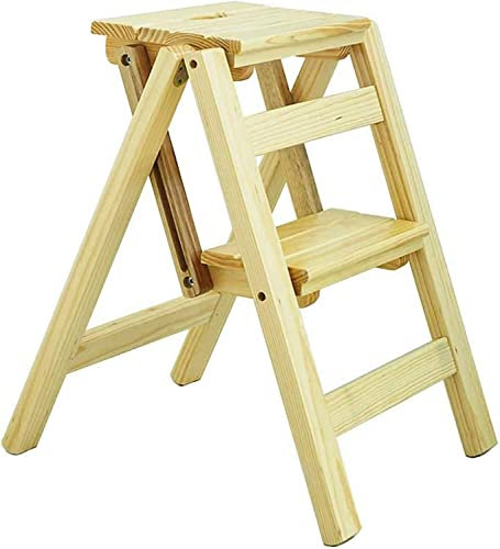 SZITW Klappbare Stufenleiter aus Massivholz mit 2 Stufen, multifunktionaler Tritthocker aus Holz, faltbares Blumenregal/Schuhbank/Lagerregal, max. 150 kg