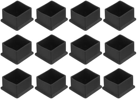 QUARKZMAN 12Pcs Embouts de Pieds de Chaise Carrés en PVC, 40mm x 40mm OD, Noirs, Protections de Sol pour Pieds de Meubles de Table, Capuchons de Couverture
