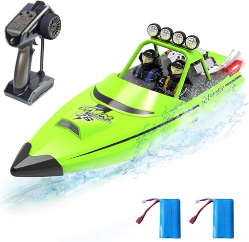fisca RC-Boot mit LED-Licht für Kinder und Erwachsene, 2.4GHz selbstaufrichtendes ferngesteuertes Boot, 30KM/H Hochgeschwindigkeits-Rennboote Spielzeug für Pools Seen Fluss