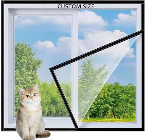 Custom Size Window Screens,Fly Screen Anti-Mosquito Insect Netting,Cat Protection Window Guard with Zipper,Suitable for Windows Doors Skylights (White Screen Black Sticker)