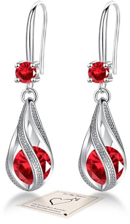 YOEE Ohrringe mit 5A Zirkonia Hängend Tropfen Ohrringe mit Silber 925 Post für Damen Hängeohrringe Lange Ohrhänger Geschenk für Frauen Freundin Mama Mädchen - Rot