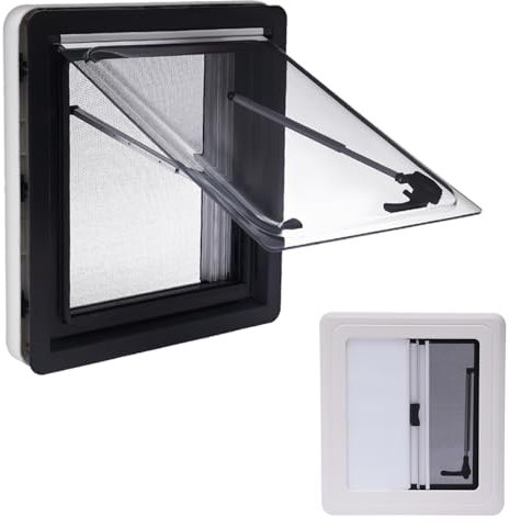 Ventana Caravana Ventana Camper 450 x 500 mm, E13 ventana de caravana de 70°, con mosquitera y estor integrado, ventana lateral para caravana, ventana lateral de empuje externo, ventana de exposición