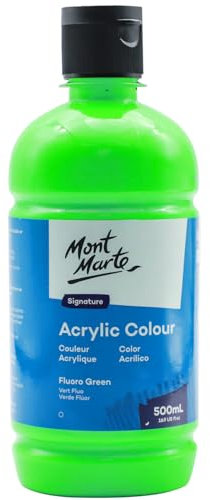 Mont Marte Signature Lot de 6 peintures acryliques vert fluo, 500 ml, finition semi-mate, convient pour toile, bois, tissu, cuir, carton, papier, MDF et travaux manuels - Vert fluo