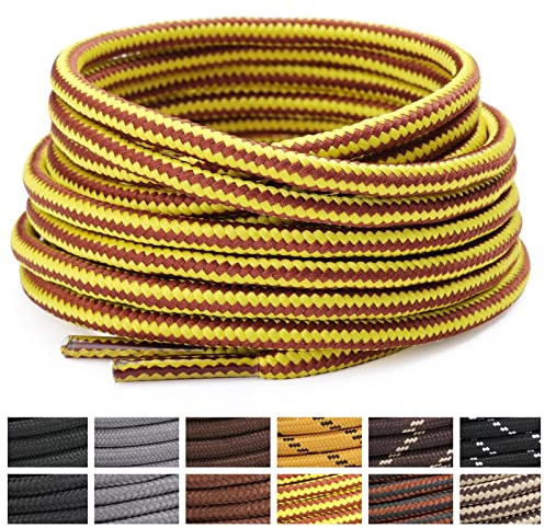 Stepace Lacets Ronds pour Bottes [2 Paires] Lacets Renforcés et Résistants pour Bottines, Chaussures de Randonnée, Chaussures de Travail Golden Brown-80(Stripe)