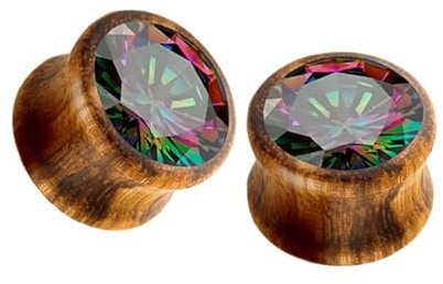 Tolldek 2 Stücke 8-16mm Flesh Tunnel Plug, Hölzern Plug Flesh Tunnel mit Zirkonia, Holz Bunt Ohrringe für Männer Frauen Körper-Piercing Schmuck