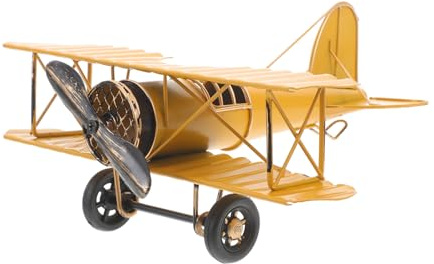 MUSISALY Retro Flugzeugmodell Doppeldecker Aus Metall Vintage Dekoration Für Büro Wohnzimmer Und Schreibtisch Handgefertigtes Modellflugzeug Ornament 8.35X7.28X3.35In